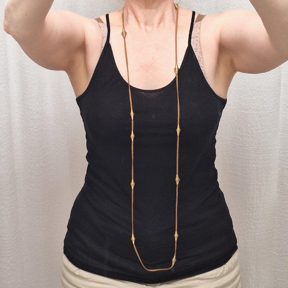 Leather & Gold Bead Rope Necklace